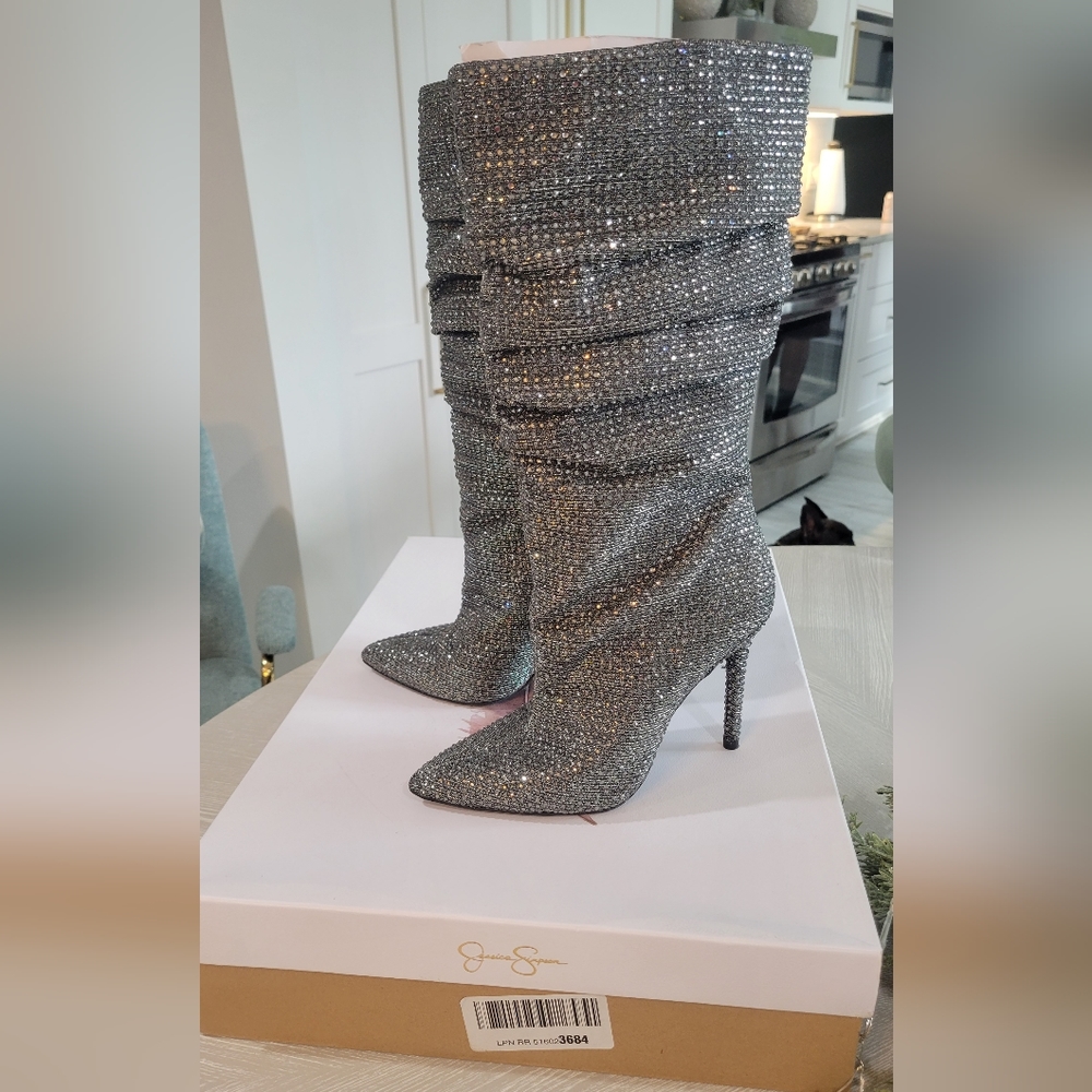 Jessica Simpson Womens Layzer Pointed Toe Mid-Calf Boot Pewter , Size 7